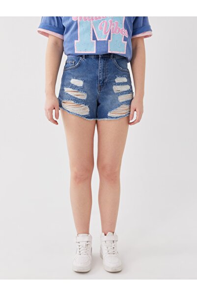 LC Waikiki Roztrhané detailní dámské džínové šortky Standard Fit