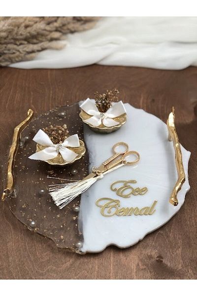 Masalsı Concept Fancy Epoxy Promise Engagement Tray Ring Risers Scissors