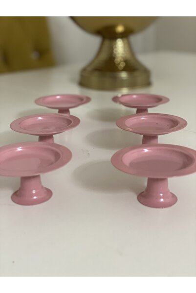 Elzem Dekoratif Pembe Renk 6 Lı Makaronluk Lokumluk Kahve Yanı Sunumluk