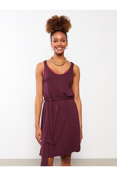 LC Waikiki Rundhalsausschnitt Riemchen Unifarbenes Strandkleid für Damen
