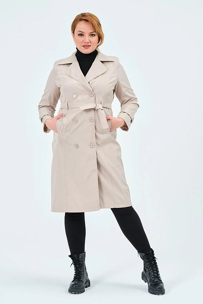 TUTveAL Collection Women's Water Resistant Plus Size Trench Coat Belted Long Double Breasted Trench Coat Bonded Fabric Lined Cream