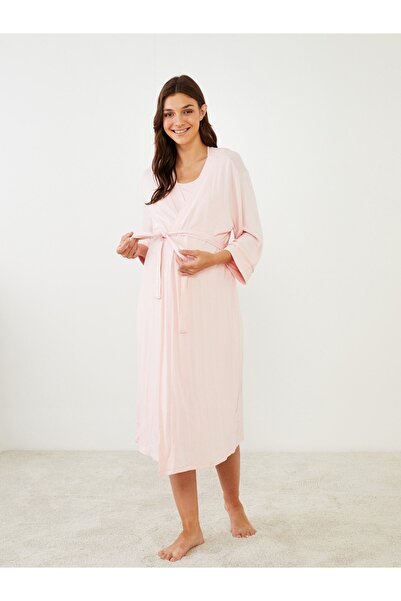 LC Waikiki Kendős galléros sima, hosszú ujjú kismama pongyola