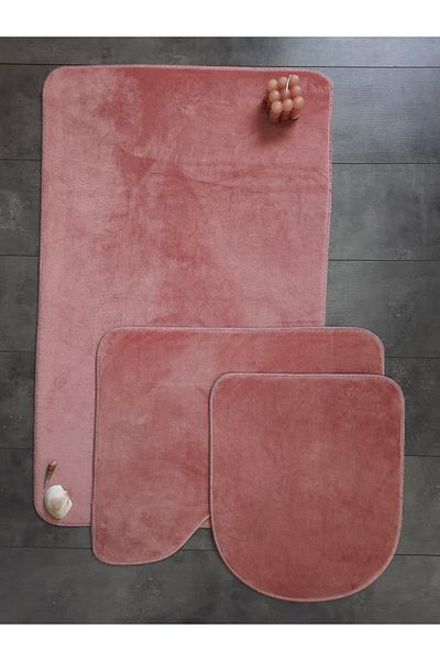 Bonny Home Σετ χαλιών μπάνιου 3 τεμαχίων Ultrasoft Plain Powder Αντιολισθητική βάση Σετ καθισμάτων τουαλέτας που πλένεται στο πλυντήριο