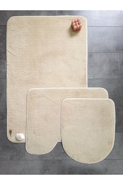 Bonny Home Σετ καθισμάτων τουαλέτας Ultrasoft Plain Mink 3 τεμαχίων Μοκέτα μπάνιου Αντιολισθητική δερμάτινη βάση που πλένεται στο πλυντήριο