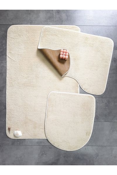 Bonny Home Σετ καθισμάτων τουαλέτας Ultrasoft Plain Mink 3 τεμαχίων Μοκέτα μπάνιου Αντιολισθητική δερμάτινη βάση που πλένεται στο πλυντήριο