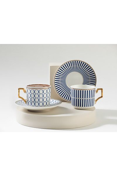 English Home Rabecca Porcelain 2-Piece Coffee Cup Set 90 Ml Dark Blue