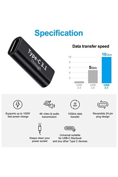 Temiz Pazar Type C Usb 3.1 Dişi Dişi Çevirici Dönüştürücü Adaptör