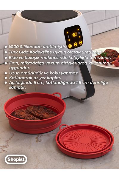 SHOPİST Foldable Airfryer Cooking Bowl Silicone Cooking Set Suitable for All Devices Up to 6 Liters