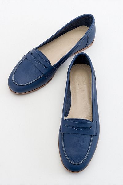 LuviShoes F02 Sötétkék bőrű női balerinák