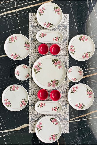 VENÜS HOME DECORATION Snow Flower 15 Piece Breakfast Set for 6 Persons