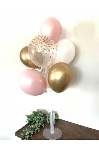 MERİ PARTİ Balloon Stand And Balloon Pink Transparent Gold White Color Balloon Concept Birthday Stand