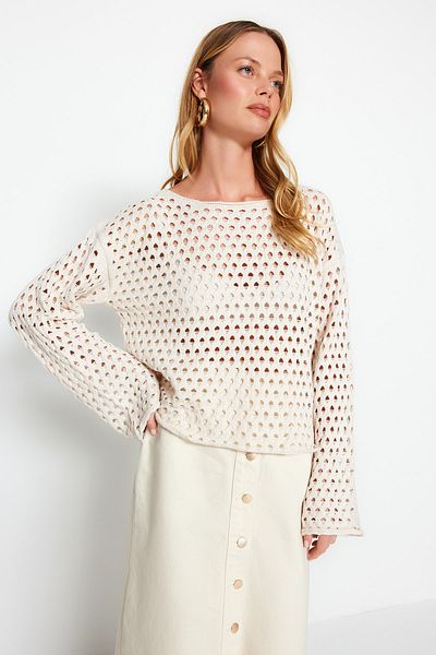 Trendyol Collection Steindünner Strickpullover mit Lochmuster TWOSS23KZ00050