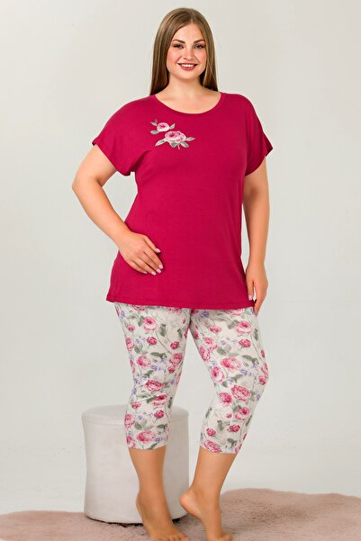 Jenny Daphne Set pijamale Capri cu mâneci scurte pentru damă, mărimi plus, 10641