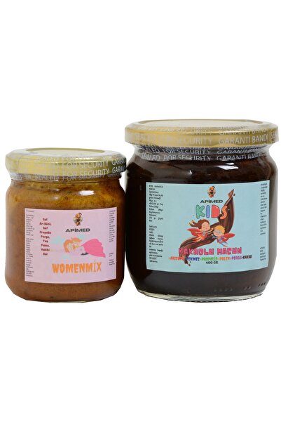 APİMED أطفال 400 جرام و وومين ميكس 200 جرام خليط نسائي غذاء ملكات النحل خبز النحل + دنج + حبوب لقاح العمر + عسل