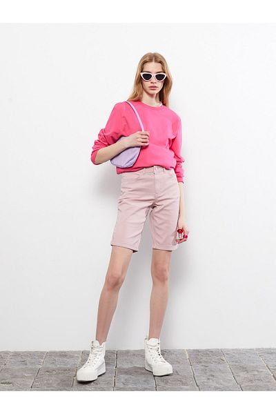 LC Waikiki High Waist Slim Fit Women's Jean Shorts with Pocket Detail