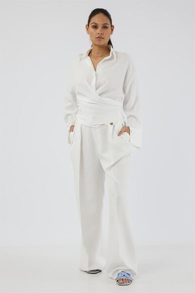 Dreamlike Etek Ucu Biyeli Belden Bağlanan Anvelop Uzun Kol Gizli Pat Ilik Düğmeli Rahat Kalıp Elegant Gömlek