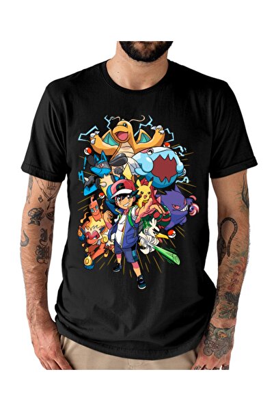 GALASHOP Pokemon Ash Ketchum Ve Pikachu Şampiyon Takımı 02 Unisex T-shirt