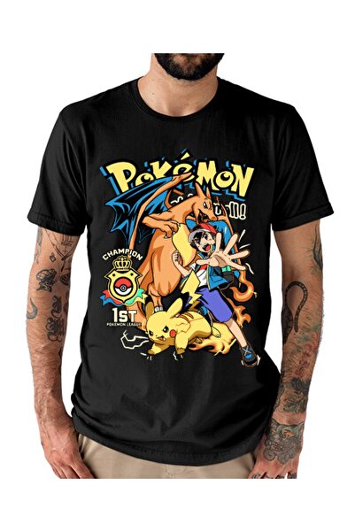 GALASHOP Pokemon Ash Ketchum Ve Pikachu Son Savaş Charizard Unisex T-shirt