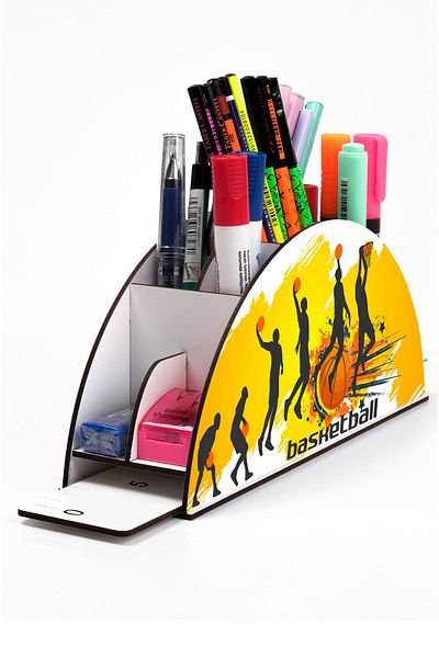 kutuTR Wooden Vip Sports Series Rainbow Ruled Desktop Pen Holder Organizer Assembled Boxed