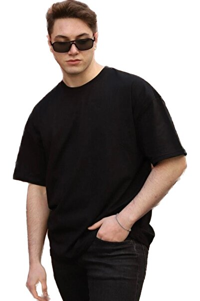 BENESSE Ανδρικό μπλουζάκι από βαμβακερό χτενισμένο μαύρο oversize