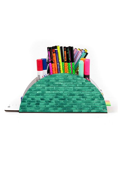 kutuTR Wooden Vip Pattern Series Rainbow Ruled Desktop Pen Holder Organizer with Assembled Box