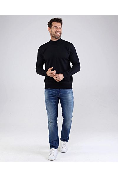 Çizgi Triko Ανδρικό μισό ζιβάγκο βαμβακερό πλεκτό μπλε ναυτικό μαύρο πουλόβερ με μοτίβο μανίκι και μέση ελαστικό υφαντό