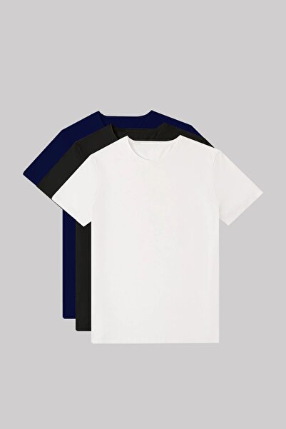 Kozik Crno-belo-mornarska okrugla kragna muška majica - 100% pamuk standardni...