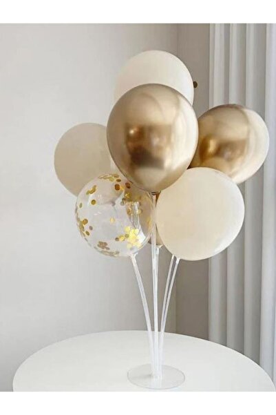 MERİ PARTİ Balon Standı Ve Balon Bej Şeffaf Gold Renk Balon Konsept Doğum Gün...