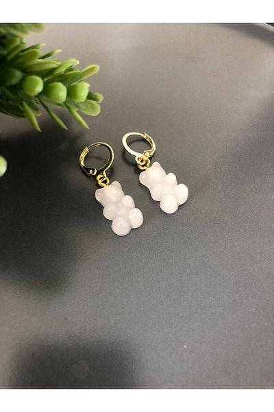 Stoneday White Color Gold Detail Coated Jelly Bear Earrings