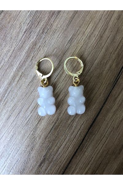Stoneday White Color Gold Detail Coated Jelly Bear Earrings
