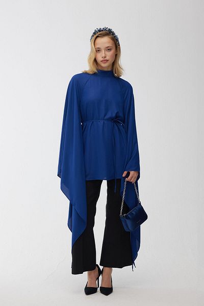Manuka Abendkleid mit Cape-Ärmeln, Tunika, Mitternachtsblau