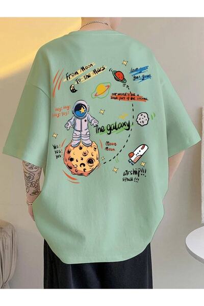 Keywest Plus Size Unisek Bela Galaki Planet štampana majica Oversize Crevneck