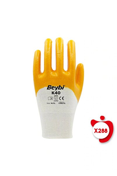 Beybi قفازات العمل K40 المصنوعة من القطن والبوليستر المطلية بالنتريل الأصفر، مقاس 10، 288 زوجًا