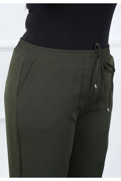 By Alba Collection Women's Khaki Imported Plus Size Trousers with Elastic Waist