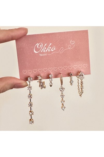 Okko Store Full Taşlı Sallantılı 6'lı Küpe