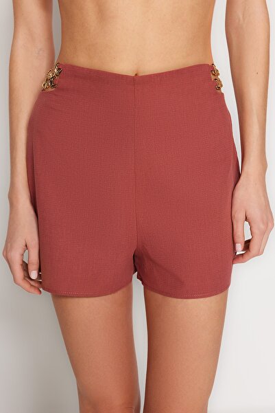 Trendyol Collection 100% βαμβακερό σορτς & βερμούδες με καφέ υφαντά αξεσουάρ TBESS23SR00024