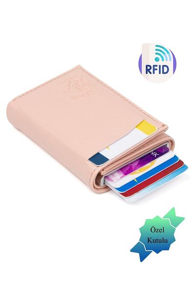 Adelina Bags Pudra Basic Mechanism Card Holder Wallet with Automatic Slide