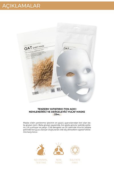 TENZERO 10 Pack Soothing, Toning, Moisturizing and Balancing Oat Transparent Cotton Mask Korea