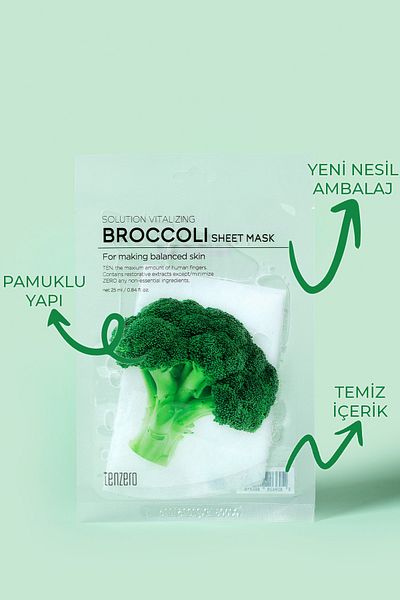 TENZERO 10 Pack Skin Revitalizing Moisturizing and Balancing Broccoli Transparent Cotton Mask Korea