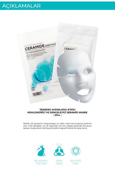 TENZERO Pack of 10 Brightening Effect Moisturizing and Balancing Ceramide Transparent Cotton Mask Korea