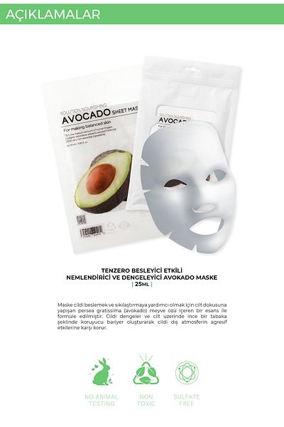 TENZERO Pack of 10 Nourishing Effect Moisturizing and Balancing Avocado Transparent Cotton Mask Korea