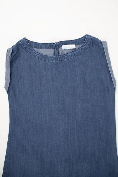 TheCatu Girl's Zero Sleeve 100% Lyocell Straight Denim Dress / 4057