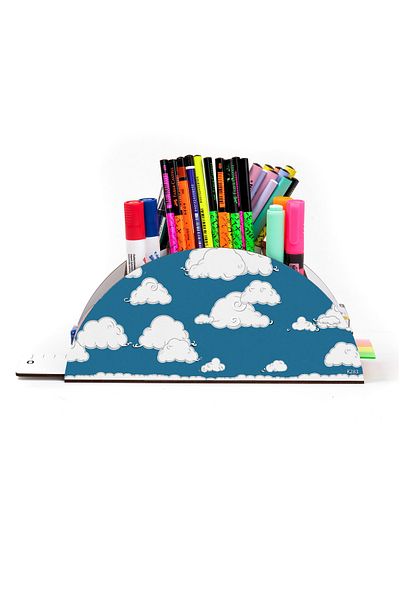 kutuTR Wooden Vip Planet Series Rainbow Ruled Desktop Pen Holder Organizer with Assembled Box
