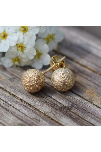 Ervam Kuyumculuk 925 Ayar Gümüş Işıltılı Simli Çivili Top Küpe