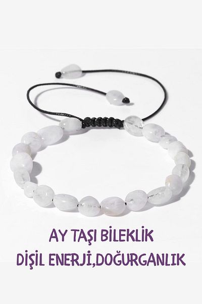 NBS Beautiful Naturel Stones سوار الحجر الطبيعي من حجر القمر (الطاقة الأنثوية، التوازن) (قطع غير متبلور)