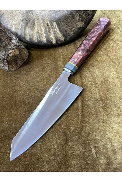 Yenisehirli bileyici Akman Knıfe El Işçiliği Epoksi Saplı Şef Bıçağı Tam Boy ...