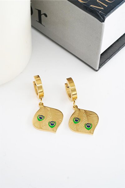 By Zeyna Aksesuar مجموعة أقراط نسائية مصنوعة من الفولاذ عيار 316l وخالية من التشويه ومزينة بالريش