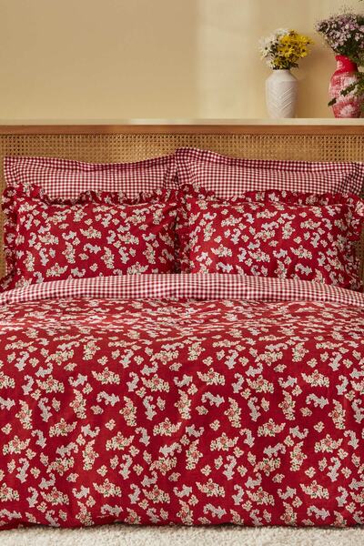 Karaca Home Carlo 100% Cotton Double Duvet Cover Set Red
