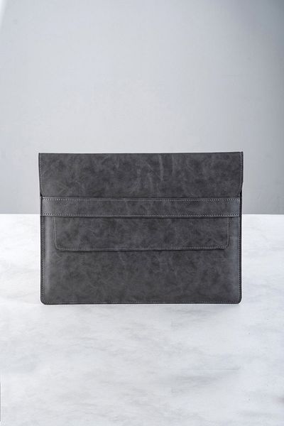 DK LEATHER Piele PU gri - Servietă compatibilă Macbook Air Pro M1 M2 M3 13 13,3 13,6 inchi