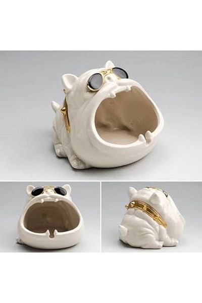 FLORADA White Decorative Panty Lamp with Bulldog Figure Figurine Desktop Home Office Decoration Ashtray